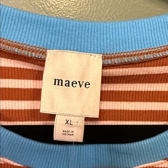 Maeve brown & White Striped Tee with Blue Trim - Picture 6 of 8